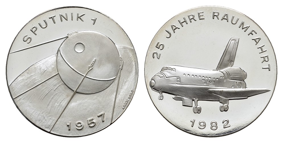  Linnartz DEUTSCHLAND,Raumfahrt, Silbermedaillen 1982,  17,00 Gr/ 999er  - PP   